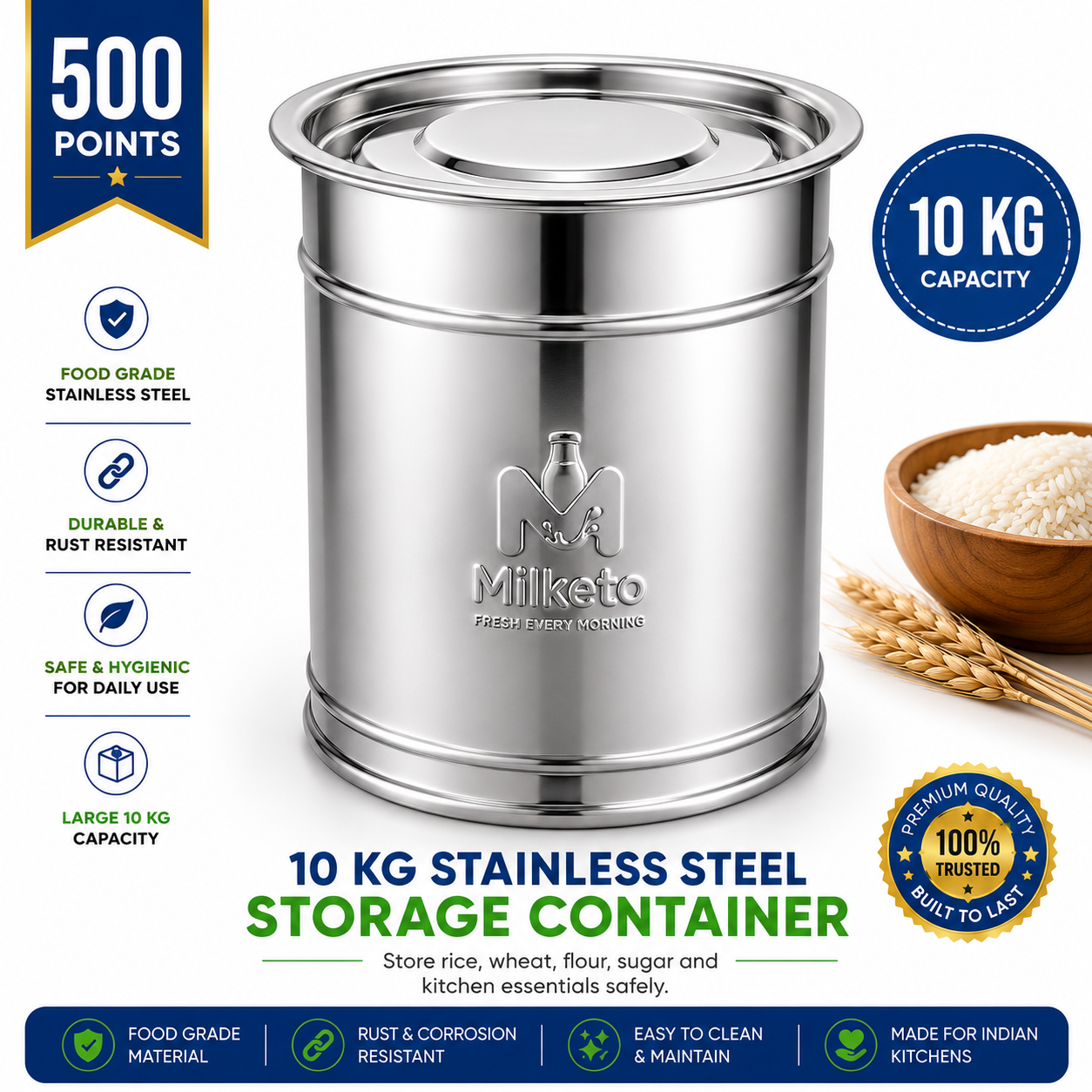 10 KG Stainless Steel Storage Container